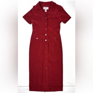 Jessica Howard Dress Women’s Petite 6 Vintage Red Short Sleeve Button Long